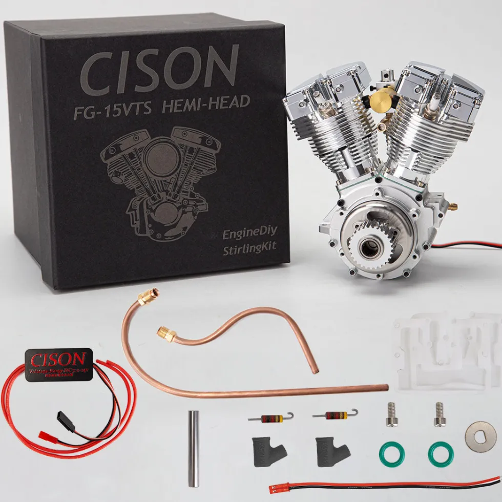 CISON FG-VT157 15.7cc Mini OHV V-twin V2 Shovelhead Engine 4-Stroke Air-cooled Gasoline Engine Motorcycle RC Engine Model