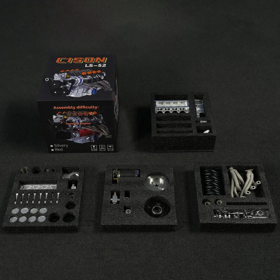 CISON V8 Engine LS-52 Small-block 52CC 1/5 Water-Cooled 4-Stroke 8-Cylinder Gasoline Engine Internal Combustion V8 Engine Model Kit that Works