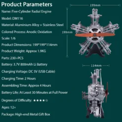 5 Cylinder Radial Engine Model Kit that Works - Build Your Own Radial Engine - TECHING 1: 6 Full Metal Radial Engine Model Kit 230+Pcs