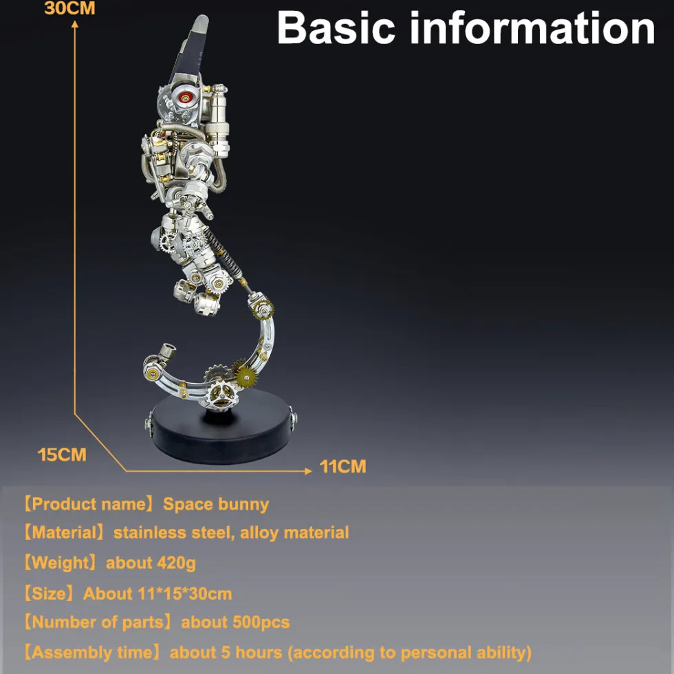 3D DIY Assembly Metal Mechanical Aerospace Rabbit with Lights & Stand Model Sci-fi Punk Toy Set -500CS