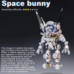 3D DIY Assembly Metal Mechanical Aerospace Rabbit with Lights & Stand Model Sci-fi Punk Toy Set -500CS