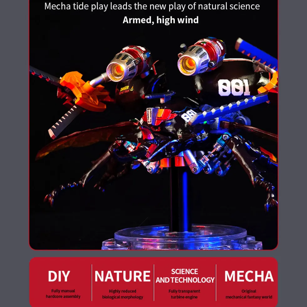 3D Mechanical Bionic Beetle Assembly Model Kit with LED Lighting Eight-Cylinder Engine