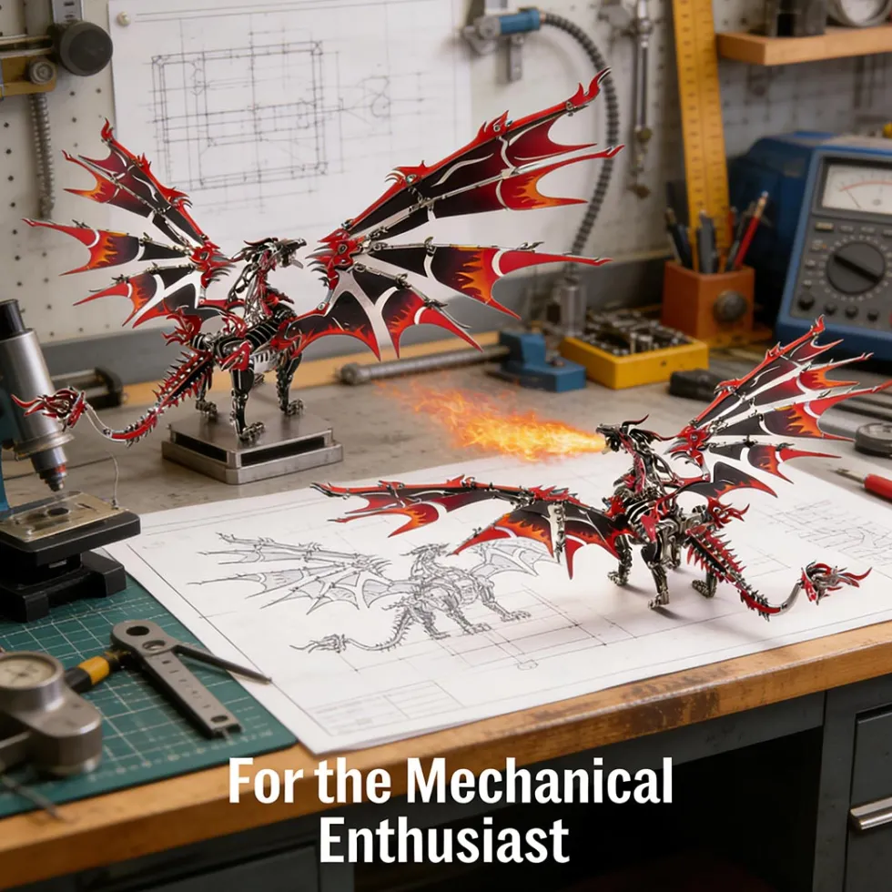 3D Metal DIY Mechanical Fire-Breathing Dragon Model Kit, Creative Trendy Display-200+PCS