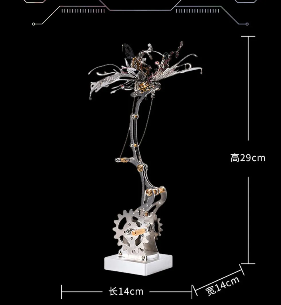 3D Metal Mechanical Butterfly Assembly Model Kit with Mechanical Transmission