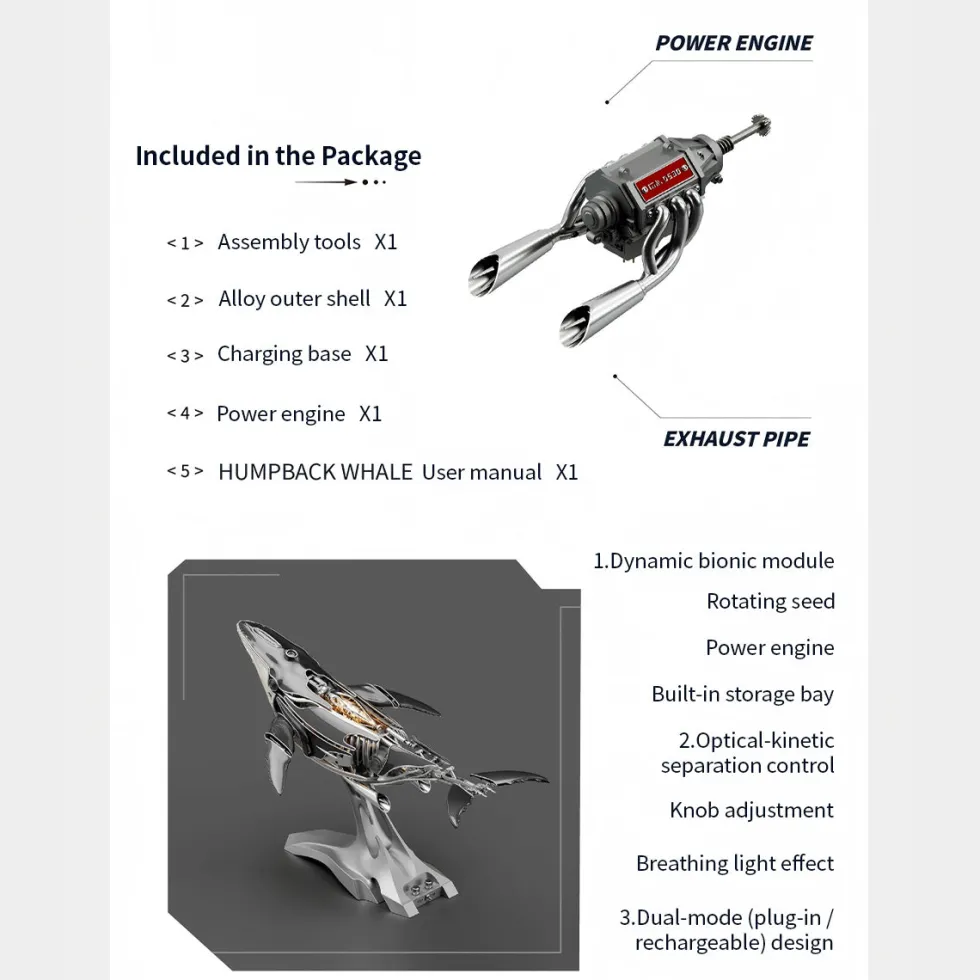 3D Metal Mechanical Humpback Whale Model Kit– DIY Marine Creature Assembly Puzzle Toy