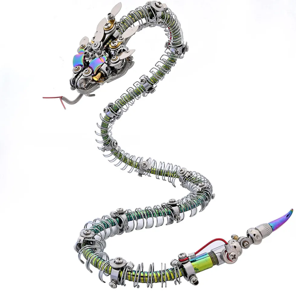 3D Metal Mechanical Spiky Blue-Green Snake Assembly Model Kit-500+PCS