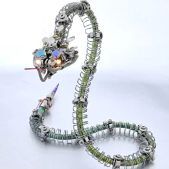 3D Metal Mechanical Spiky Blue-Green Snake Assembly Model Kit-500+PCS