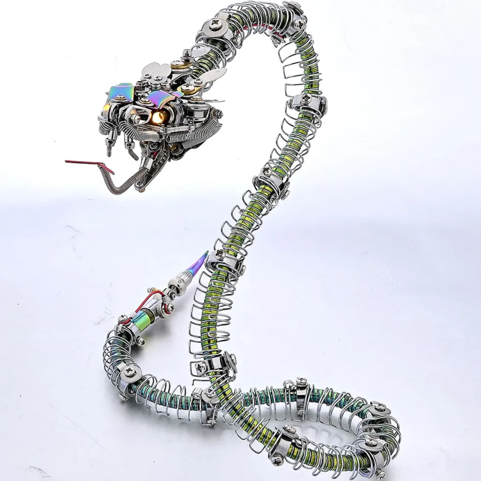 3D Metal Mechanical Spiky Blue-Green Snake Assembly Model Kit-500+PCS