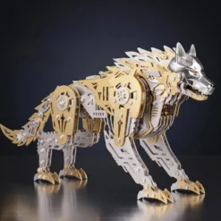 3D Metal Puzzle Mechanical Wolf Kit-Steampunk Creature Model with Movable Joints, Desktop Display Collectible Mechanical Figure