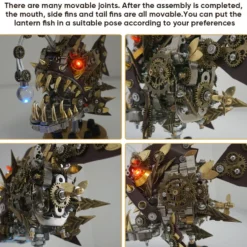3D Metal Steampunk Craft Puzzle Mechanical Anglefish Model DIY Assembly with Luminous Bulb Creative Gift-1064PCS+