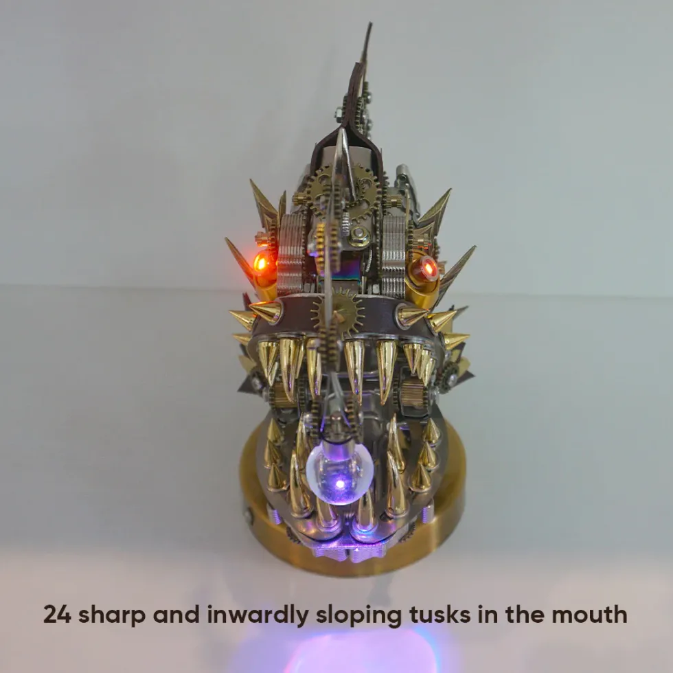 3D Metal Steampunk Craft Puzzle Mechanical Anglefish Model DIY Assembly with Luminous Bulb Creative Gift-1064PCS+