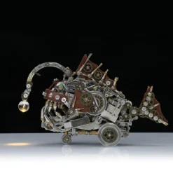 3D Metal Steampunk Craft Puzzle Mechanical Anglefish Model DIY Assembly with Luminous Bulb Creative Gift-1064PCS+