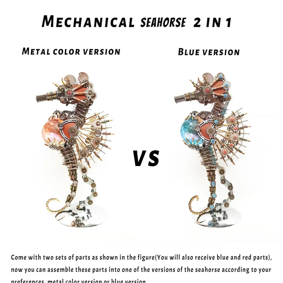 3D Metal Steampunk Craft Puzzle Mechanical Underwater Seahorse with Lamp Model DIY Assembly for Home Decor Creative Gift-2100PCS