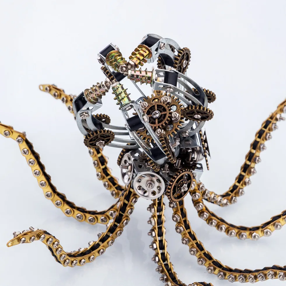 3D Metal Steampunk Galaxy Craft Puzzle Mechanical Octopus with Desk Lamp Model DIY Assembly for Home Decor Creative Gift-1060PCS