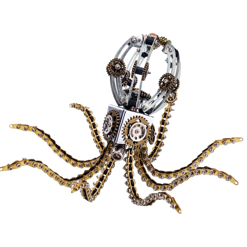3D Metal Steampunk Galaxy Craft Puzzle Mechanical Octopus with Desk Lamp Model DIY Assembly for Home Decor Creative Gift-1060PCS