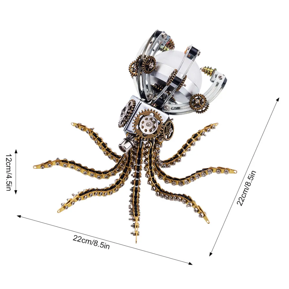 3D Metal Steampunk Galaxy Craft Puzzle Mechanical Octopus with Desk Lamp Model DIY Assembly for Home Decor Creative Gift-1060PCS