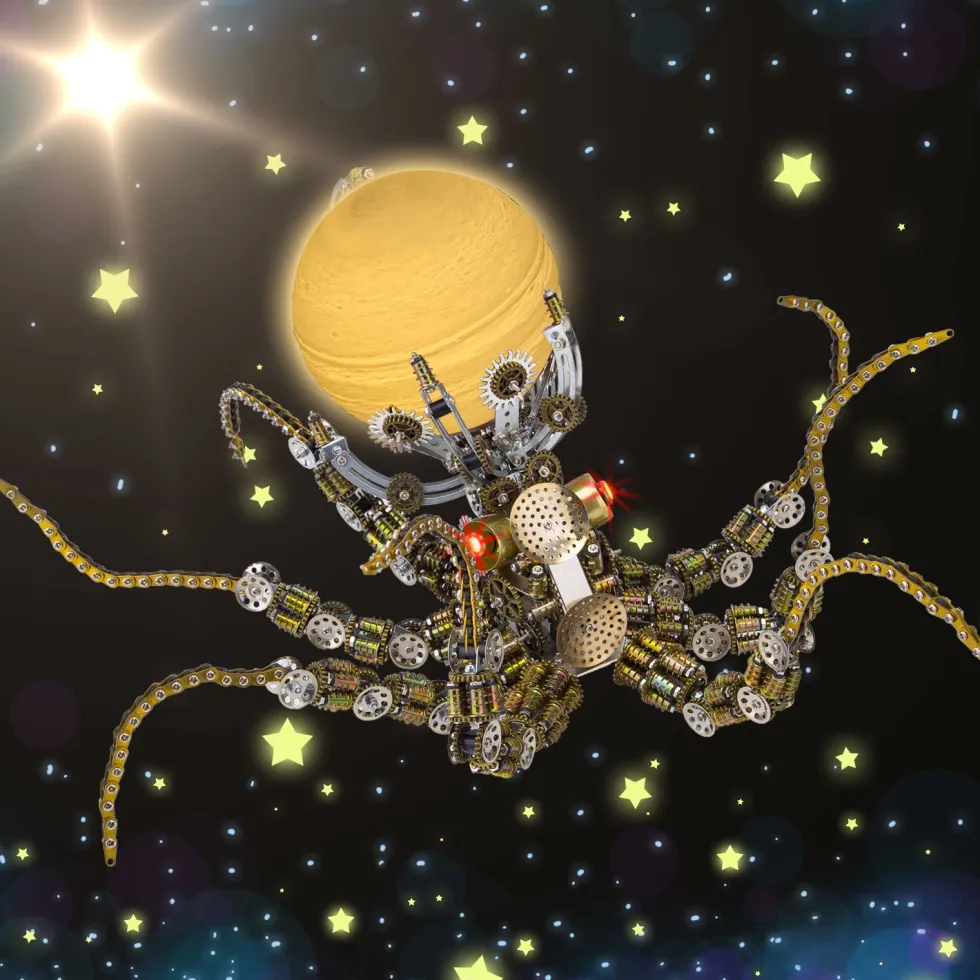 3D Metal Steampunk Galaxy Craft Puzzle Mechanical Octopus with Lamp Model DIY Assembly for Home Decor Creative Gift-2400PCS