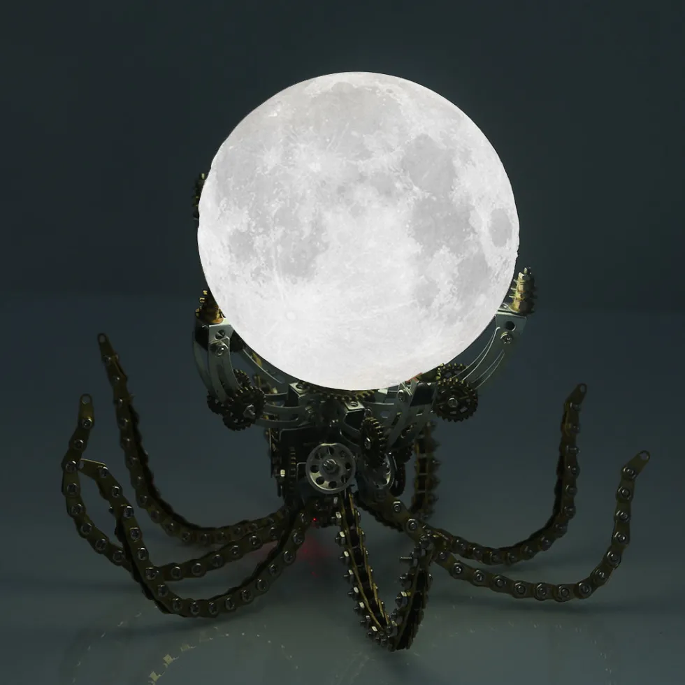 3D Metal Steampunk Galaxy Craft Puzzle Mechanical Octopus with 16 Colors Tap and Remote Control Lamp Model DIY Assembly for Home Decor Creative Gift-1060PCS