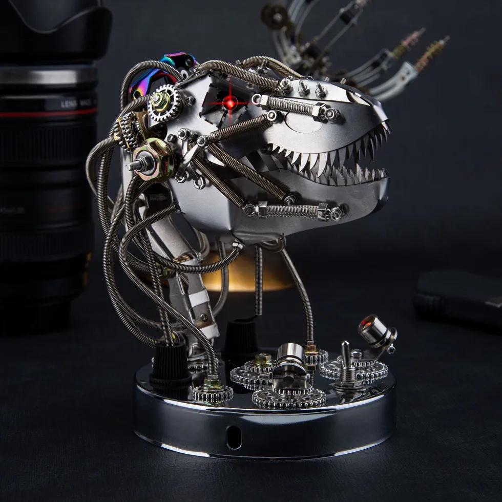 3D Metal Steampunk Moving Mechanical Dinosaur Head Model Kits - 180PCS+