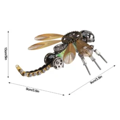 3D Puzzle Model Kit Mechanical Dragonfly with Night Light Color-changing Metal Games - 260Pcs
