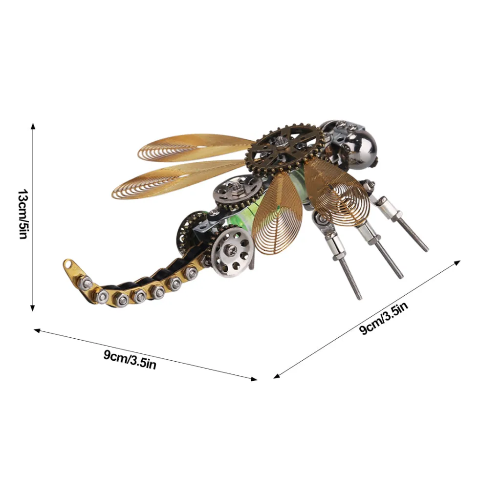 3D Puzzle Model Kit Mechanical Dragonfly with Night Light Color-changing Metal Games - 260Pcs