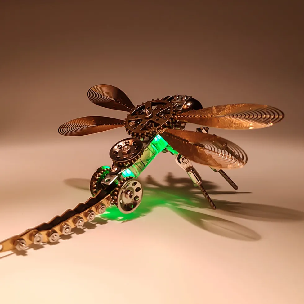 3D Puzzle Model Kit Mechanical Dragonfly with Night Light Color-changing Metal Games - 260Pcs