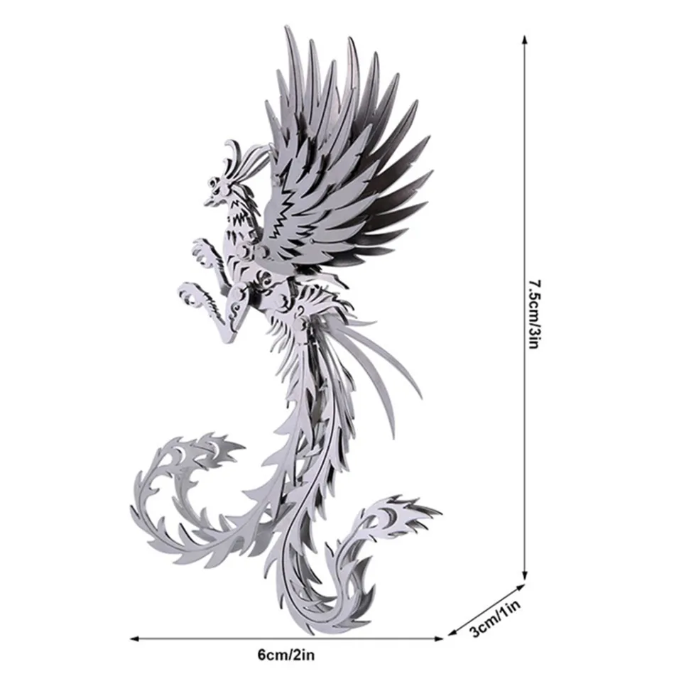 3D Puzzle Model Kit Mechanical Oriental Mystery Creature Silver Phoenix Metal Games DIY Assembly Jigsaw Crafts Creative Gift