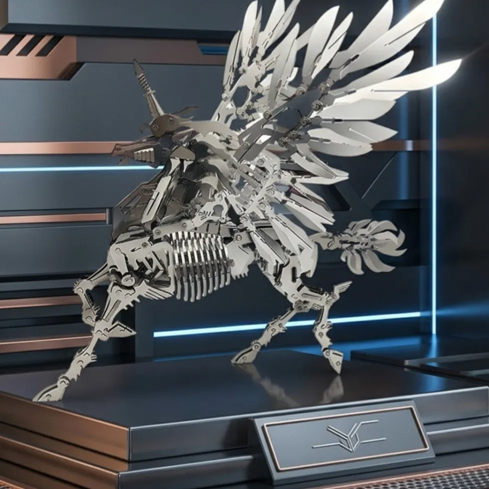 3D Stainless Steel Mechanical Unicorn DIY Assembly Model Kit, Desktop Decoration Gift for Adults and Collectors