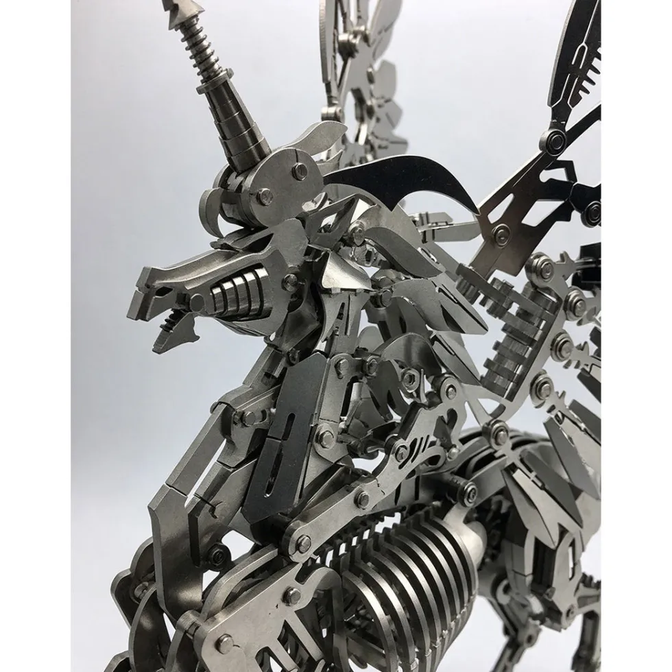 3D Stainless Steel Mechanical Unicorn DIY Assembly Model Kit, Desktop Decoration Gift for Adults and Collectors