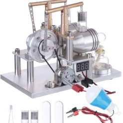 ENJOMOR Balance Type 2 Cylinder Hot Air Stirling Engine Generator Model with LED Bulb and Voltage Meter - STEM Toy