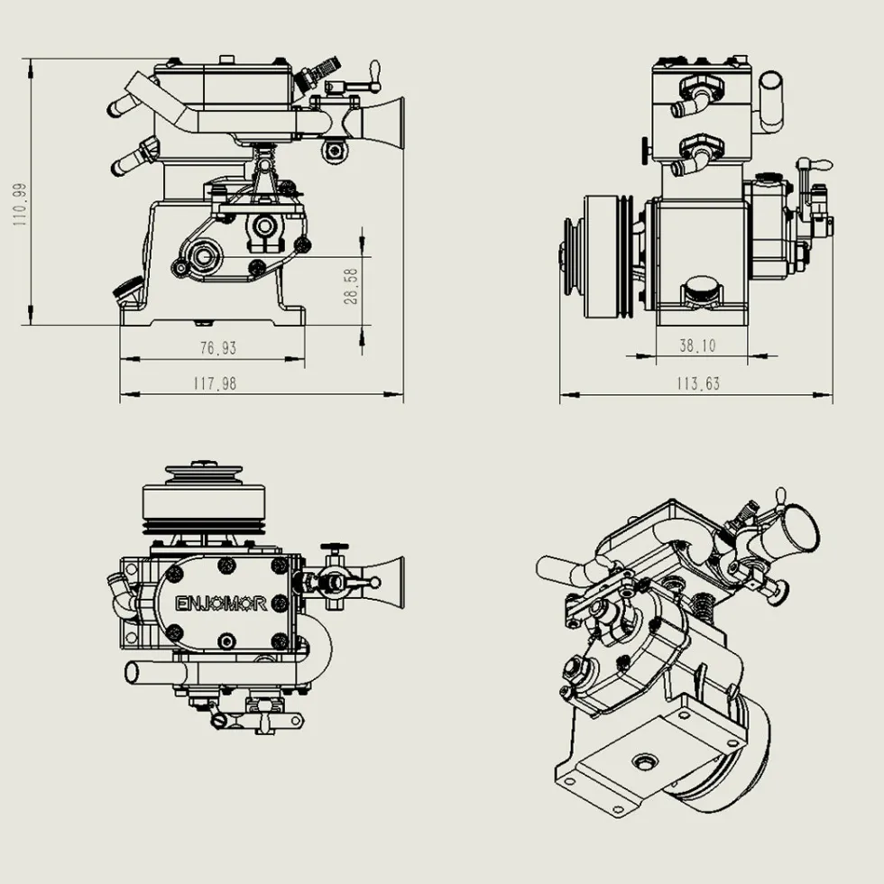 ENJOMOR 10cc Flathead Engine Single Cylinder 4 Stroke L Head Sidevalve Engine Water-cooled Gasoline Engine Internal Combustion Engine