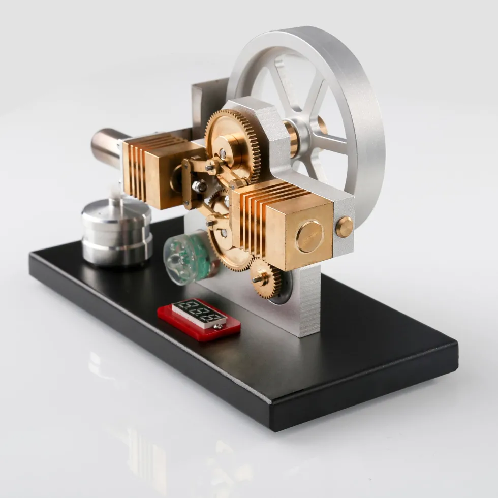 ENJOMOR Hot Air Stirling Engine Generator Model with LED Light and Voltmeter - Horizontally Opposed Diamond Structure Gear Drive