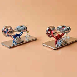 ENJOMOR γ-Type Mirror-Reflective Thermal Air Stirling Engine Generator Model with LED Bulb String