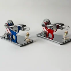 ENJOMOR γ-Type Mirror-Reflective Thermal Air Stirling Engine Generator Model with LED Bulb String