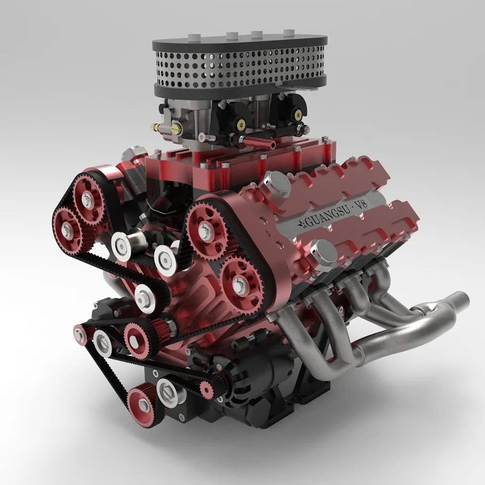 ENJOMOR V8 GS-V8 PRO 78cc DOHC Gasoline Engine with Starter Kit and Base - One Key Start