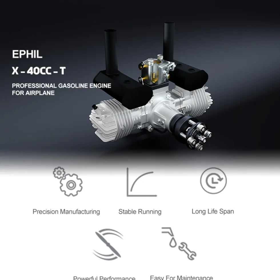 EPHIL XG-40cc-T Two-Stroke Twin-Cylinders Horizontally Opposed Gasoline Engine Model for Fixed-Wing Aircraft Models