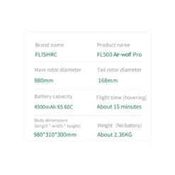 FLISHRC Airwolf Pro FL500 500-Class 6CH Scale RC Helicopter with L7 Flight Controller & 4-Mode GPS, 2.4GHz RTF