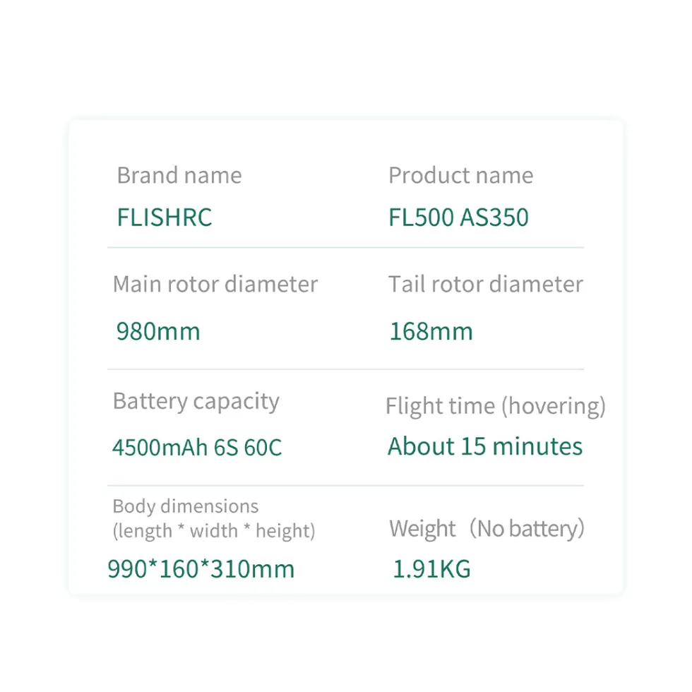 FLISHRC Eurocopter AS350 500-Class RC Helicopter 2.4G 6CH with L7 Flight Controller & 4-Mode GPS Positioning – RTF Version