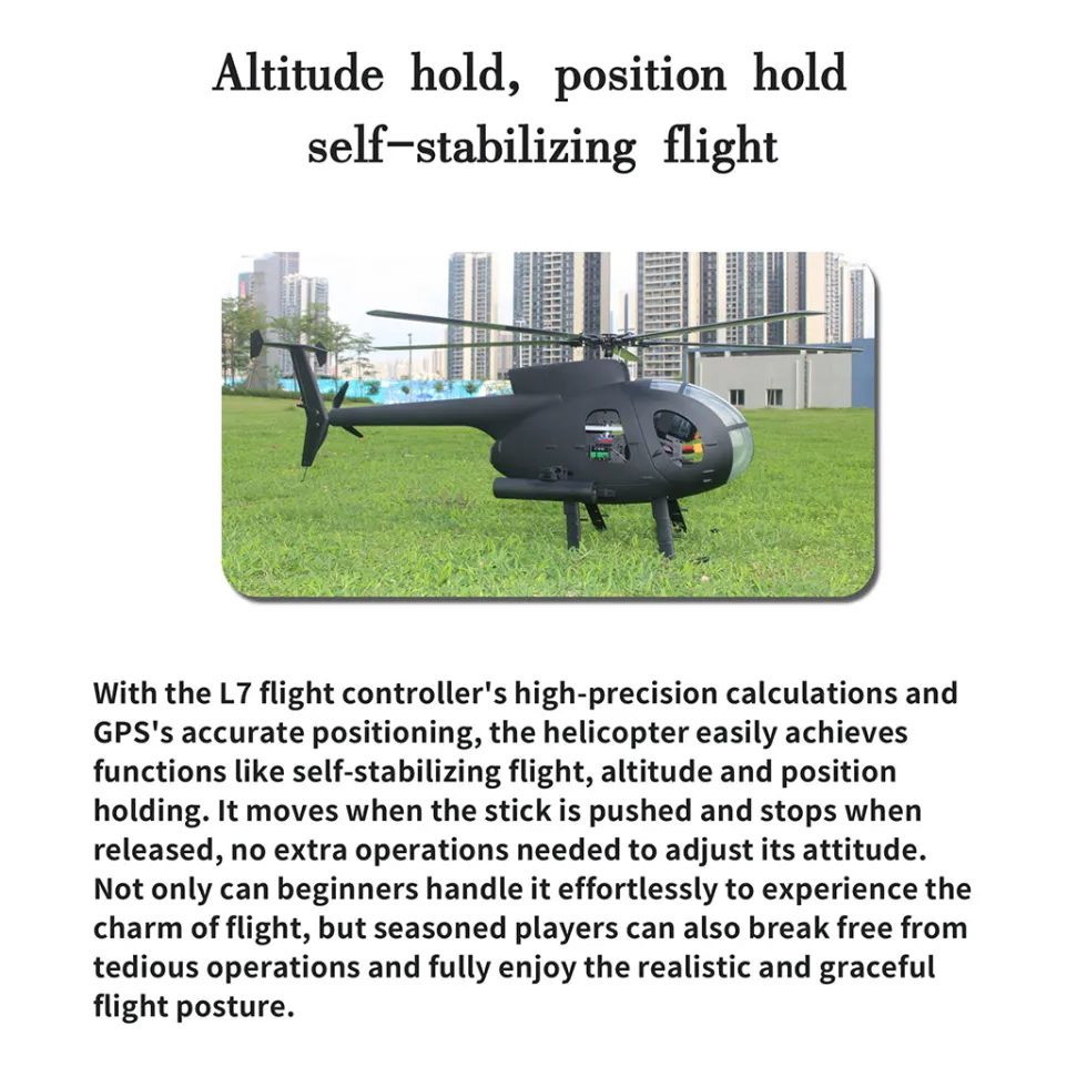 FLISHRC FL500 AH-6 Little Bird 500-Class 2.4G 6CH Scale RC Helicopter Model with L7 Flight Controller and 4-Mode Positioning GPS RTF