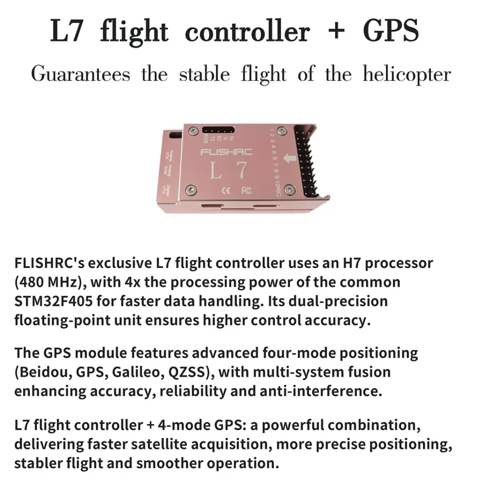 FLISHRC FL500 AH-6 Little Bird 500-Class 2.4G 6CH Scale RC Helicopter Model with L7 Flight Controller and 4-Mode Positioning GPS RTF