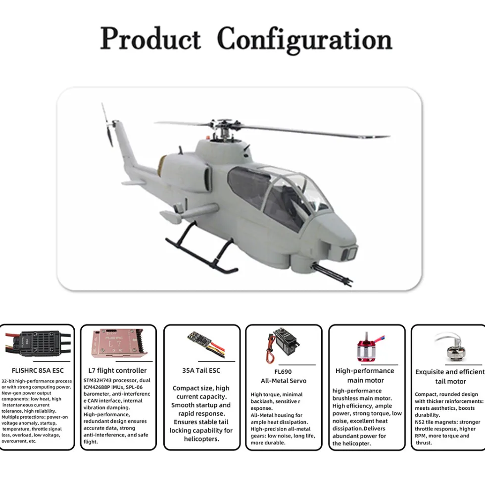FLISHRC FL500 Bell AH-1 Cobra 500-Class 2.4GHz 6CH Scale RC Helicopter with L7 Flight Controller, 4-Mode GPS Positioning, Realistic Cockpit – RTF Remote Control Helicopter