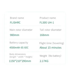 FLISHRC FL500 UH-1 Huey 500-Class 2.4G 6CH Scale RC Helicopter with L7 Flight Controller & 4-Mode GPS Positioning