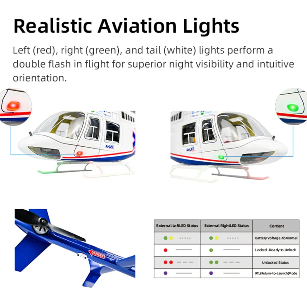 FLYWING BELL-407 470 Size 2.4G 6CH Military RC Helicopter Model With ACE Flight Controller, GPS, Quick Release Rotors and Adjustable Left/Right-Handed Controls (RTF Version)