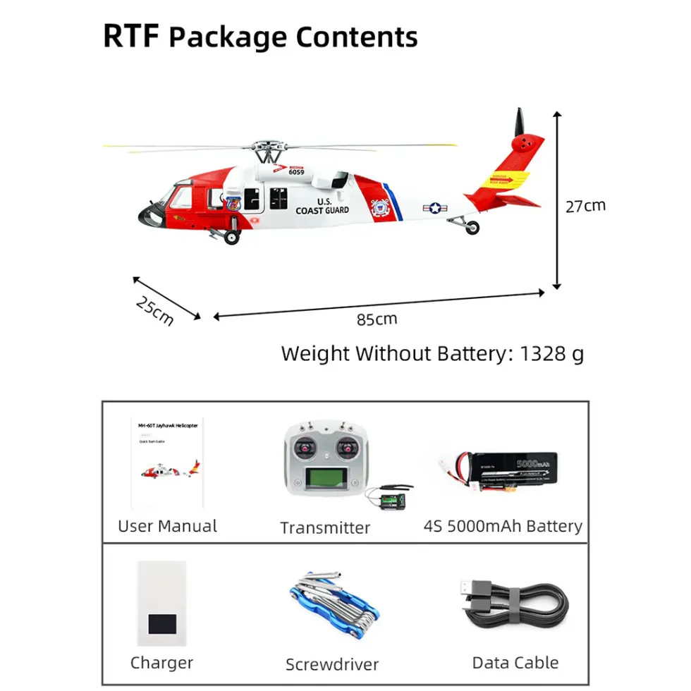 FLYWING MH-60T 2.4G 6CH 470-Class Quick-Release 4-Rotor Scale RC Military Helicopter Model with ACE Flight Controller, GPS Positioning & Left/Right-Hand Control