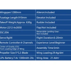 2.4G 4CH EPP Fixed Wing RC Glider, 1280mm Large Wingspan, JST Connector, No Reflex (RTF Version)