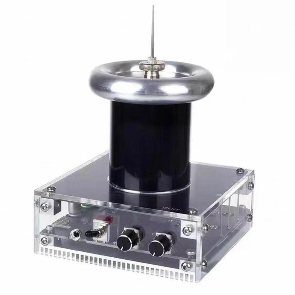 Glow Tesla Coil High Voltage Ion Experiment, Desktop Electric Display with Audio Input