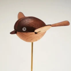 Handcrafted Wooden Long-Tailed Tit Bird Model - Desktop Stress Relief Display