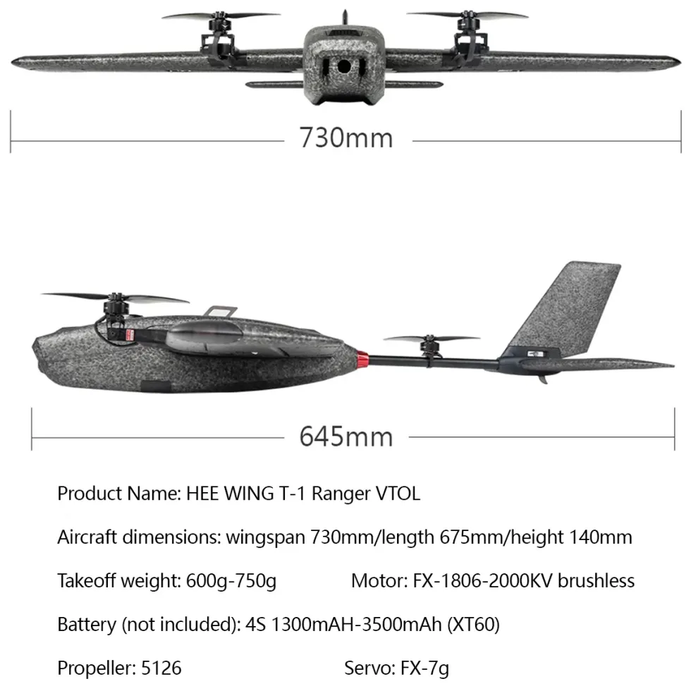 HEEWING Ranger T1 VTOL 2.4G EPP Vertical Takeoff and Landing Fixed-Wing RC Aircraft with FPV Camera Mount and Flight Controller
