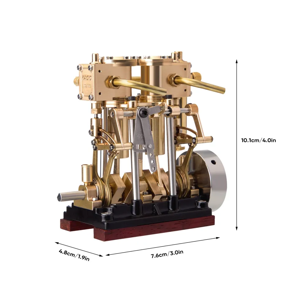 KACIO LS2-13S Vertical Steam Engine 2-cylinder Reciprocating Steam Engine with Oil Cup Reverse Rotation Steam Model Boat