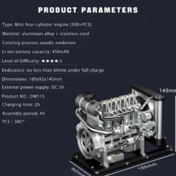L4 Diesel Engine Model Kit that Works - Build Your Own Diesel Engine - TECHING 1: 10 Full Metal Mini L4 4 Cylinder Engine OHV Inline 4 Cylinder Engine Model Kit 300+PCS